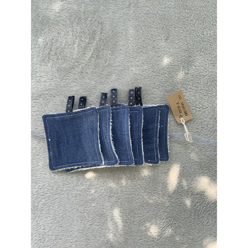 Photo du lot de 6 cotons lavables en Jeans etalé