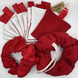 Photo du kit cotons lavables Blanc et rouge etalé