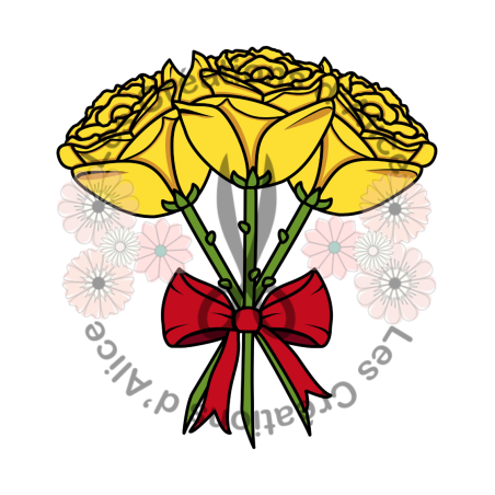 Illustration de trois Roses ????????????​ Jaunes avec nœud rouge