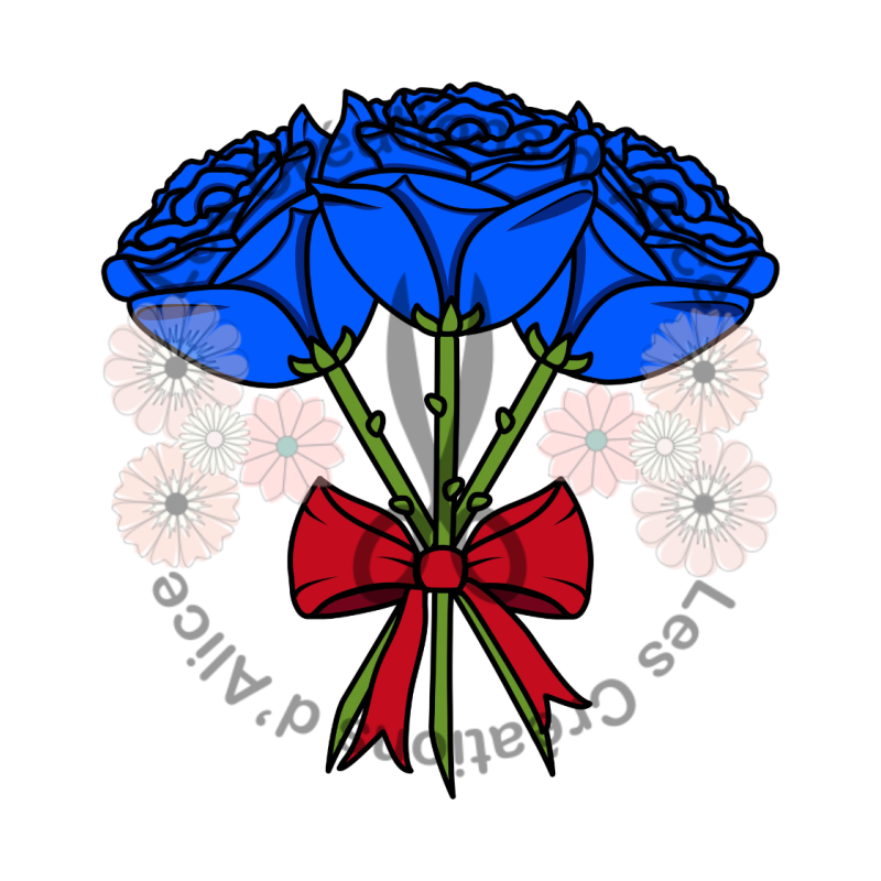 Illustration de trois Roses 🌹🌹🌹​ Bleues avec nœud rouge