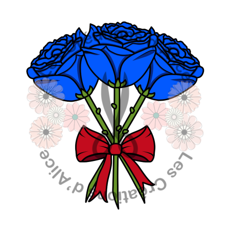 Illustration de trois Roses ????????????​ Bleues avec nœud rouge