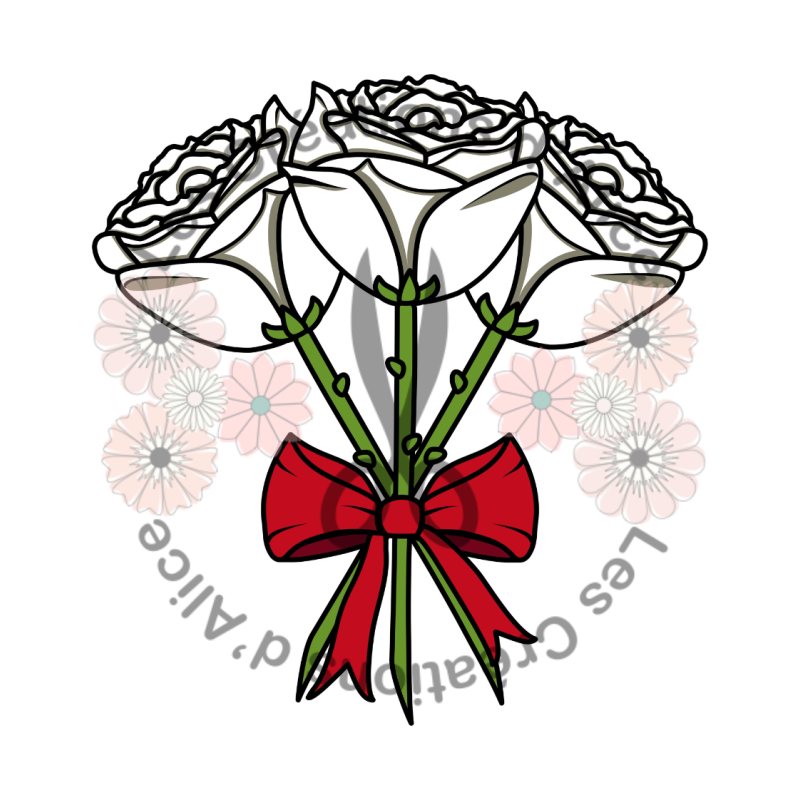 Illustration de trois Roses 🌹🌹🌹​ Blanches avec nœud rouge