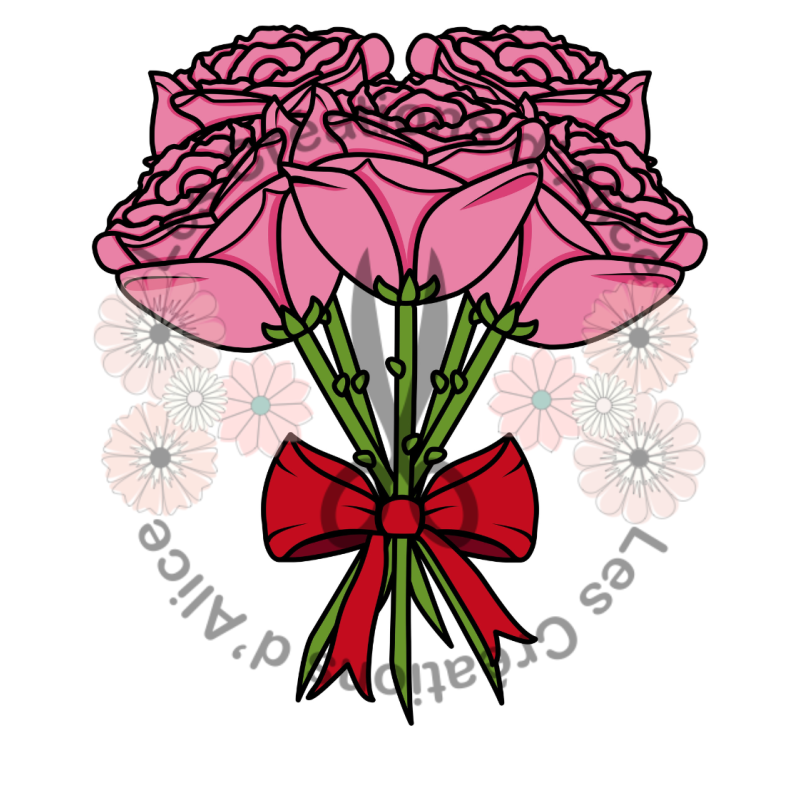 Illustration de bouquet de Roses 💐​ Roses avec nœud rouge