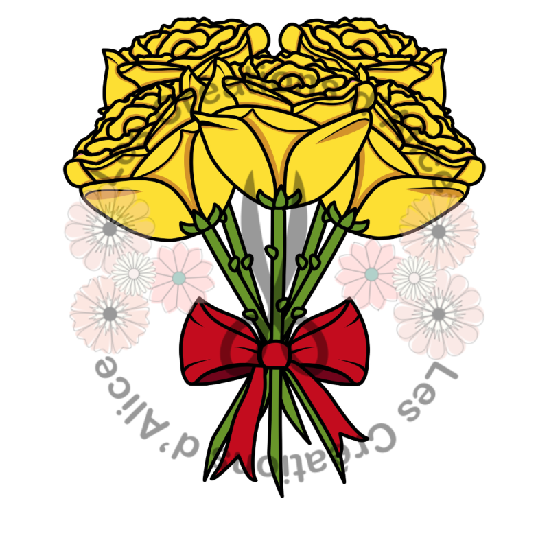 Illustration de bouquet de Roses 💐​ Jaunes avec nœud rouge
