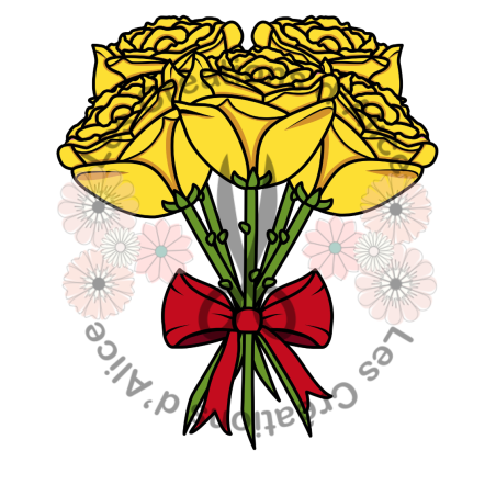 Illustration de bouquet de Roses ????​ Jaunes avec nœud rouge