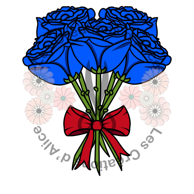 Illustration de bouquet de Roses 💐​ Bleues avec nœud rouge