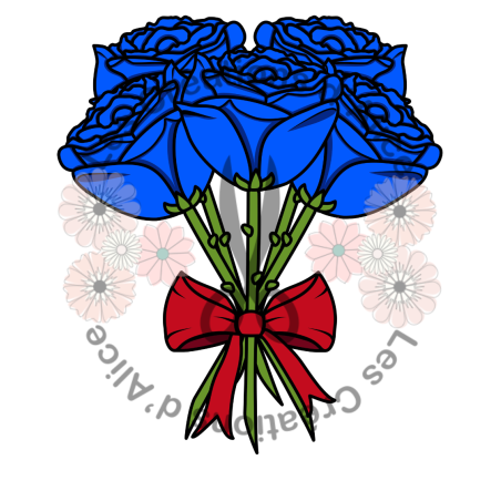 Illustration de bouquet de Roses ????​ Bleues avec nœud rouge